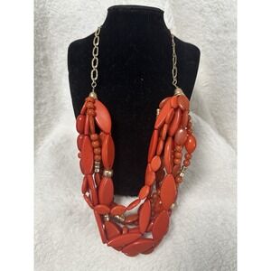 Chico's 26" Statement Necklace Lucite Coral Multi Layer Gold Tone Fall Tone